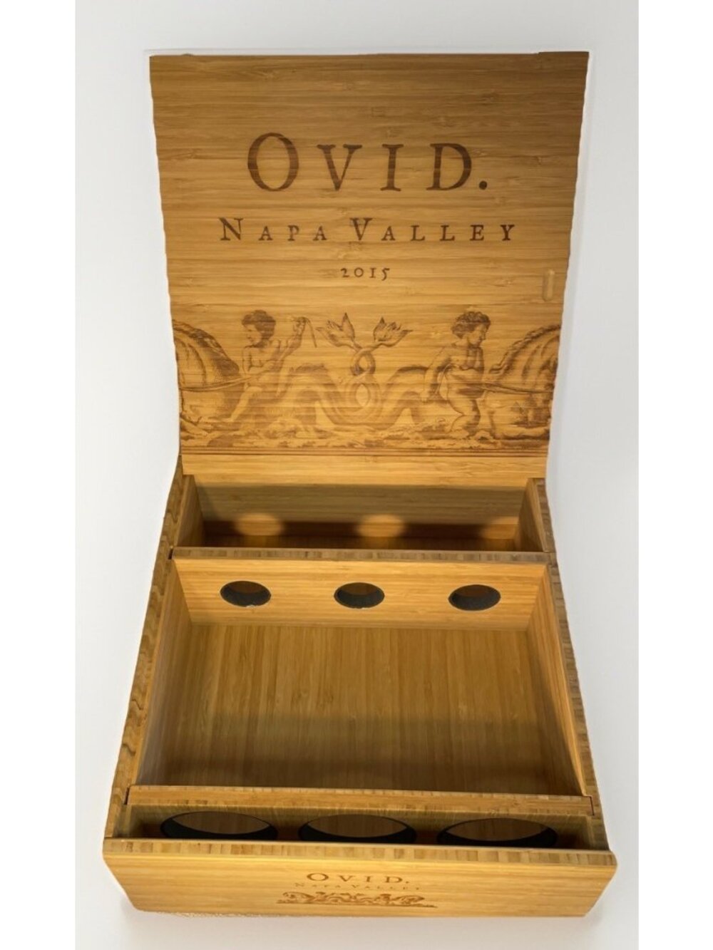 Rare Wine Wood Crate Box Case OVID  NAPA Valley Vintage 3 bottle holder inside